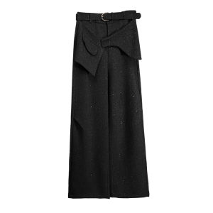 Designed High Waisted Sequined Glitter Wide Leg Trousers
