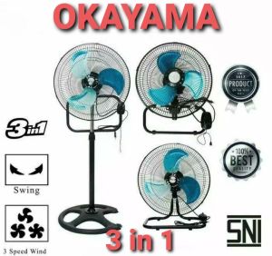 OKAYAMA KIPAS ANGIN TORNADO 18 INCH 3 IN 1 BISA LANTAI MEJA DINDING GARANSI RESMI
