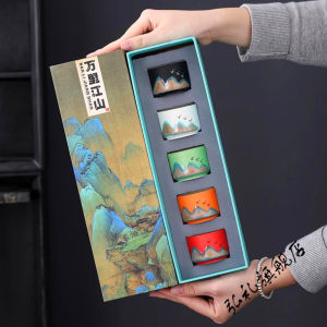 Modern Ceramic Cup Set National Trend Owner Cup Ten Thousand Li Mountain River Porcelain Tea Bowl Gift Box for Company Opening Ceremony