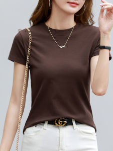 White round Neck Short Sleeve T-Shirt Womens Slim Fit Pure Cotton Summer Fashionable Base Layer Top Commute Style Korean Version