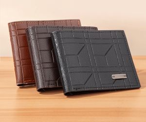 Mens plaid horizontal Vintage PU Leather Short Bifold soft Wallet Anti-theft multi-Card Holder Coin Purse large-capacity Gift
