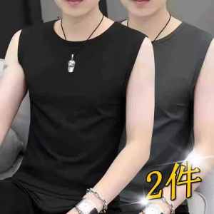 Pure Cotton round Neck Ice Silk Sports Vest Mens Summer Breathable Fitness Tank Top Short Length Fashionable Sun Protection