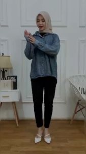 Mallex Fashion Kemeja Jeans Wanita Jumbo Tunik Denim Over Size LD 115 cm