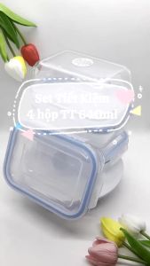 Set Tiết Kiệm - 4 Hộp Thủy Tinh Đựng Thực Phẩm Chịu Nhiệt Chống Tràn Có Thể Dùng Trong Lò Vi Sóng