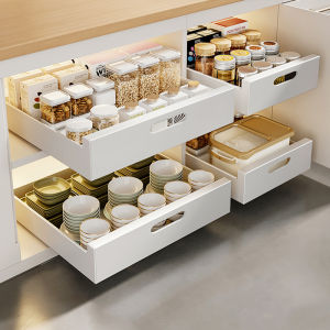 Built-In Kitchen Cabinet Pull-Out Shelves No-Drilling Spice Bowl Dish Storage Rack Drawer Organizer Box Utensil Storage Shelf
