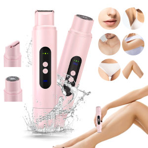 Electric Shaver for Women Epilator Trimmer 2-in-1 Dual-Head Body Hair Removal IPX7 Waterproof Rechargeable Electric Shaver Painless Detachable Head Portable Legs Bikini Hair Trimmer Wet Dry Use