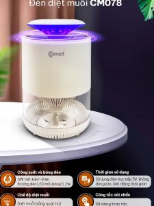 Đèn bắt muỗi Comet CM078 thiết kế nhỏ gọn tinh tế sang trọng thu hút và diệt muỗi bằng tia cực tím và bẫy hút không gây độc hại.