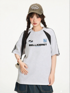 Retro Color Block T-shirt Cotton