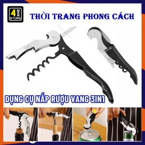 Dụng Cụ Mở Nắp Rươu  Bia 3in1 Siêu Nhanh - Đồ Khui Nắp Rươu Vang Đa Năng Tiện Lợi Thép Không Gỉ