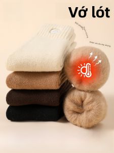 MiiOW | Tất ống dài lót lông cừu dày dặn cho nữ MiiOW Tất ống dài mùa đông ấm áp bằng cotton và vải nỉ thoải mái thoáng khí