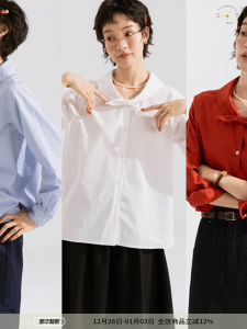 Stylish British Retro Long Sleeve Shirt with Bow Tie in Lyocell Cotton Versatile Fashionable Commute Vintage Straight Cut