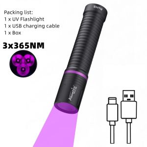 Alonefire | Alonefire 3-LED 365nm/395nm High Power UV Flashlight Blacklight USB Rechargeable Pet Stain Tinea UV Glue Curing Scorpion Torch