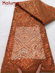 Kalume 2025 June African Lace Fabric Soft French Mesh Net Lace Fabric Party Nigerian Tulle Lace With Sequins For Wedding F4376