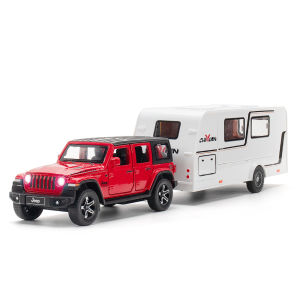 1:32 Scale Jeep Wrangler Trailer Alloy Car Model Diecast Car Sound Light Car Lovers Collection Kids Birthday Gift Metal Boys Toys