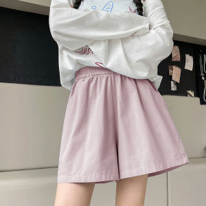 MiiOW | Khaki Color Three-quarter Length Cotton Shorts High-waist Loose Fit Versatile Casual Straight-leg Wide-leg Pants