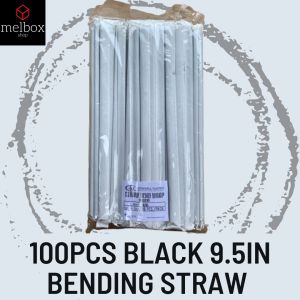 [100 pcs] Bending Straw Black 9.5 inches Individually Packed