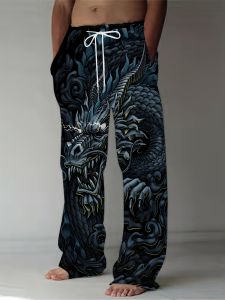 2026 Hot-selling Fashionable New Style Mens Dragon Pattern Casual Loose Straight Pants Street Hip-hop Style Large Size