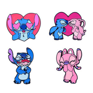 4 Pcs Anime Cute Character Brooch Stitch Cartoon Fashion Enamel Pin Backpack Clothing Jewelry Metal Badge Accessories Gift