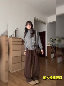 LIRENQING | Áo Cardigan Knit Mới Thoáng Mát Cổ Cao Màu Xám