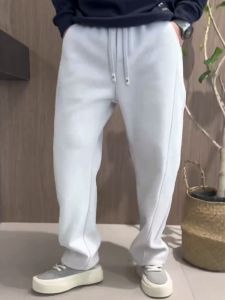 กางเกงขายาวทรงหลวมขาตรงผ้าฝ้ายผสมสำหรับผู้ชายในฤดูใบไม้ร่วงและฤดูหนาว กางเกงขายาวทรงหลวมแบบหนาป้องกันความหนาว