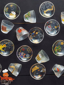 Aderia Japanese Style Glass Cup And Plate Set for Whiskey And Liquor TeaTwelve Zodiac Animal Designs Beverage Servingware