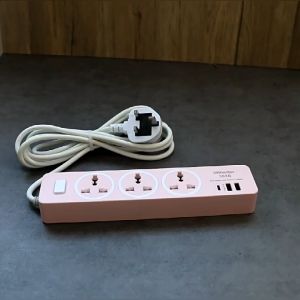 Malaysia 3 Way Gang Pink White Extension Power Multiplug Socket 1.8m Extension Cord with Usb C Smart Charge with Switch UK 3 Pin Plug 1.8 Meter Cable Cord Type-C USB Interface Wire Wiring Board Universal Power Strips Travel Wall Safety 排插座接线板
