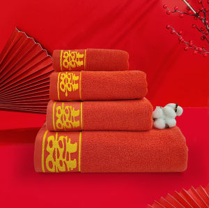 Wedding Celebration Red Towel Cotton Non-Shedding Soft Custom Logo