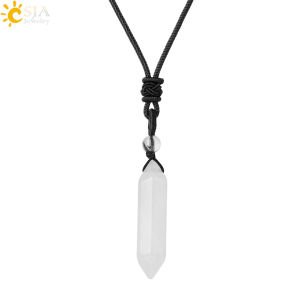 Natural Stone Crystals Necklace Pendant Quartz Hexagonal Bullet Amethysts Black Agates Necklaces Women Men Reiki Jewelry G915
