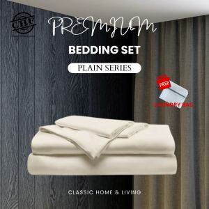 CHF Premium Fitted Bedding Set/Plain Series/Murah/Free LaundryBag/(Single/Super Single/Queen/King/Pillow Case...)(Cream)