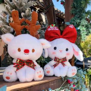 JOJO CASTLE Cute 2025 Merry Christmas Gift White Rabbit Deer Plush Toy Stuffed Animal Santa Elk Doll Girl Christmas Gift Rabbit Kawaii Childrens Toy Plush Rabbit Doll 圣诞节礼物