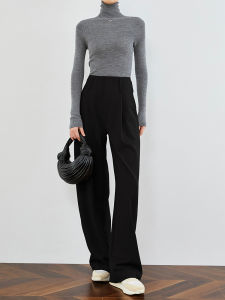 Extended Length Casual Drapey Wide Leg Suit Pants for Tall Women FAESSLIN High Waist Straight Cut Polyester Blend Fashion