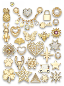 หัวเข็มขัดโลหะสีทองสำหรับรองเท้า Holes ของ Crcos ตกแต่งด้วยลูกปัดโซ่ฤดูร้อน หัวเข็มขัดสำหรับตกแต่งรองเท้าสุดสร้างสรรค์