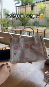 Hayylife Canvas Tote Bag- Desain Bunga Kanvas Tebal Tahan Lama dengan Pegangan Alami Cocok Untuk Tas Makan Siang atau Acara Lainnya HL-FAA892