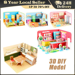 Robotime Diy 3D Puzzle Home Gift Idea Model Supply Store Kit with LED Yum Yum Burger and Leisurely Cheers Bar and Sweet Sips Tea