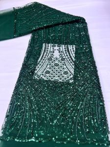 Coffee African High-Quality Tulle Lace Fabric 2026 Nigeria Mesh Heavy Beads Sequins 5Yards French Net Lace For Women Dresses