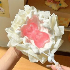 2 in 1 Wrappable Soap Bath Balls Bath Scrubs Flower Back Rubbing Towel Sponge Mesh with Drawstring for Body Exfoliation