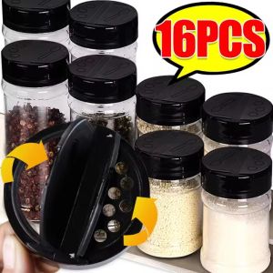 16pcs hộp gia vị Leak-proof với nắp vặn Đen Rỗng trong suốt lọ đựng gia vị cho các loại gia vị bột muối lưu trữ nhà bếp