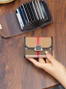 กระเป๋าใส่บัตรผ้าใบลายสก็อตแบบจุได้หลายช่อง กระเป๋าใส่บัตรพรีเมี่ยมระดับไฮเอนด์แบบพกพาขนาดเล็ก เหมาะสำหรับผู้ชายและผู้หญิง