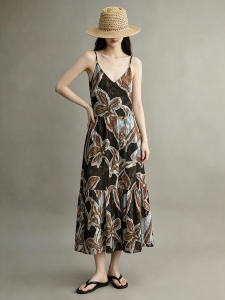 GULILI | Vintage Holiday V-Neck Print Black Dress 2026 New