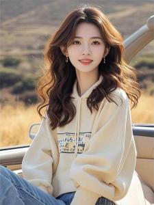 New 2024 Early Autumn Korean Style Oversize Loose Super Cute Beige Hoodie Womens Fashion Comfortable Long Sleeve Crew Neck Sweatshirt