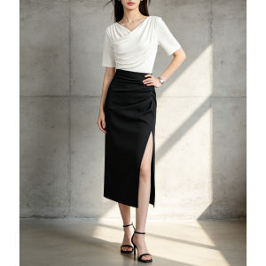 PIAOYA | Attractive High-waisted Slit Design-focused Half Skirt