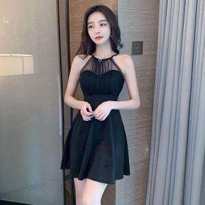 ELF TRIBE Đầm Cổ Yếm Mới Cho Nữ ĐầM Dạ HộI Chữ A Phối Lưới Khí Chất Váy Đi Tiệc Hộp Đêm