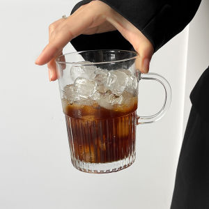 Modern Minimalist Style Glass Cup with Handle American Coffee Latte Cup Fruit Tea Cup Home Juice Cup Cold Drink Cup