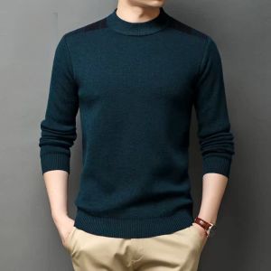 ROMON | Lormen Mens Knitted Sweater Thickened Fleece Warm Slim-fit Round Neck Pullover Winter Fashion Casual Long Sleeve Top