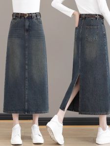 High Waist A-Line Midi Denim Skirt for Pear Shaped plus Size Women Spring Autumn New Style Half Body Skirt Wrap around Skirt