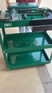 ISKU Trollies Bengkel Rak 3 Susun Alat Perkakas Trolly Galon Rak Serbaguna Besi Baja