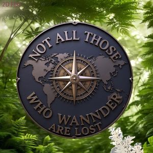 Retro World Map Compass Metal Sign Vintage Round Wall Decor for Traveler Gift Aluminum Plaque