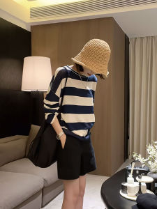 Loose Fit Striped Long Sleeve round Neck T-Shirt Womens Korean Style Spring Summer New Design Slimming Knitted Top