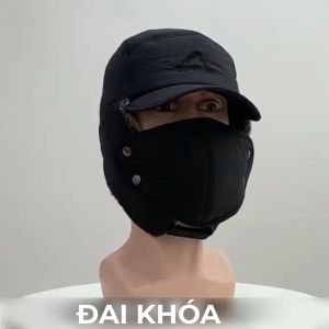Mũ nam lưỡi trai lót lông trùm tai kèm khẩu trang siêu ấm