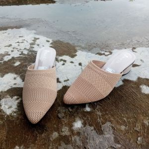 sepatu sandal slop wanita rajut import terlaris hak buat 5cm terbaru